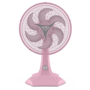 Ventilador Britânia BVT302 Turbo rosa com 60W de potência, seis pás e grade removível, ideal para refrescar o ambiente com estilo.